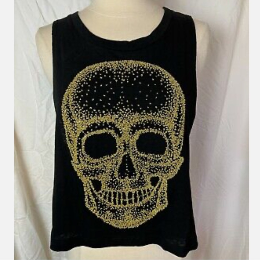 Milky Way Crop tank Top with beaded Gold Skull